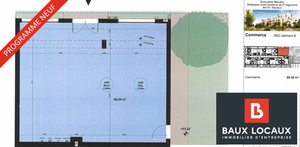 LOCAL COMMERCIAL A VENDRE 80 M² MONTEUX ECOQUARTIER BEAULIEU